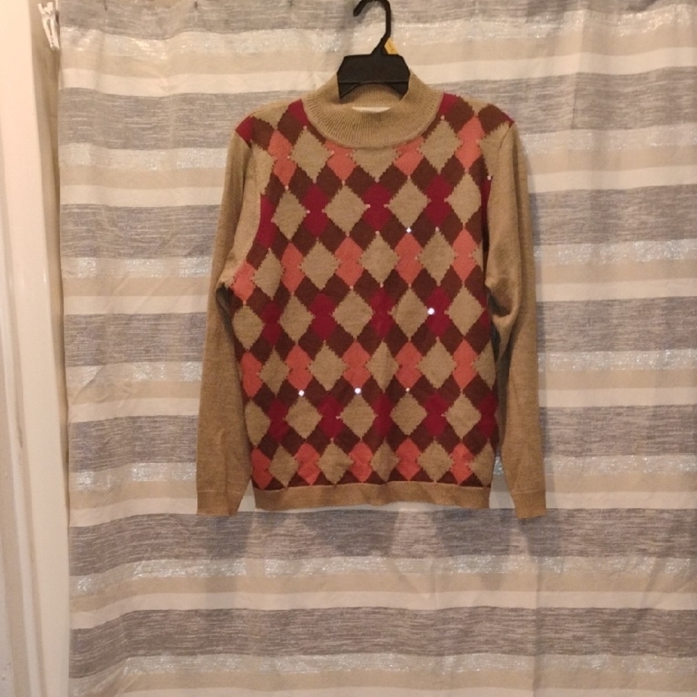 Alfred Dunner Men's Argyle Sweater - Beige, Red, and Brown